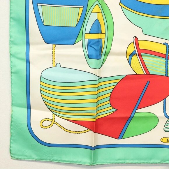 HERMES Carre 90 Scarf ""THALASSA"" Silk Green Auth 142398 - Picture 8 of 14